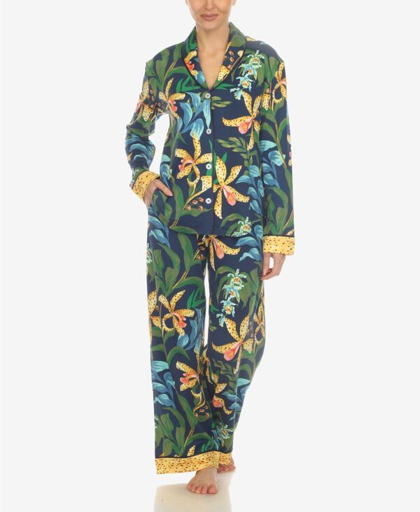 ホワイトマーク レディース アンダーウェア ナイトウェア プリント White Mark Womens 2 Pc Wildflower Print Pajama Set Navy ネイビー