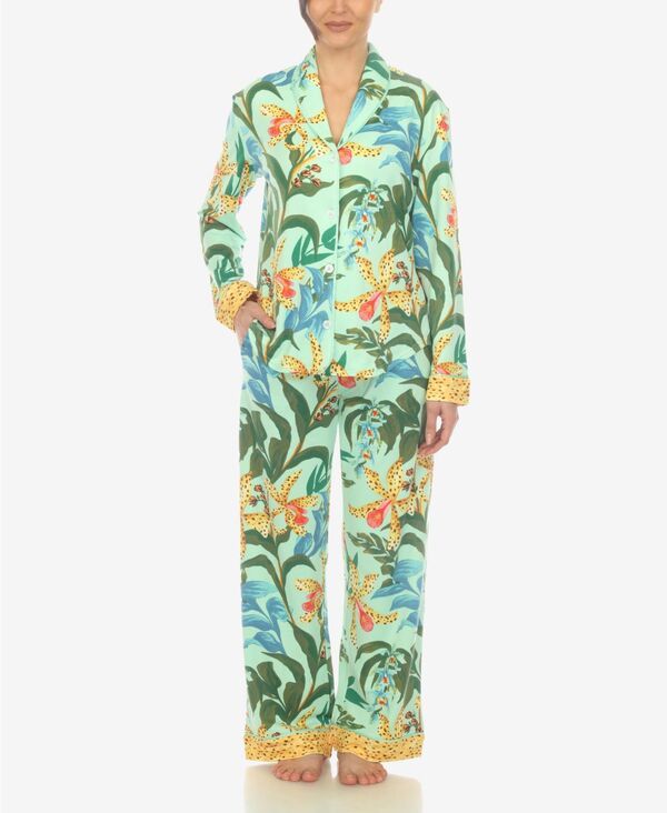 ホワイトマーク レディース アンダーウェア ナイトウェア プリント White Mark Womens 2 Pc Wildflower Print Pajama Set Mint ミント