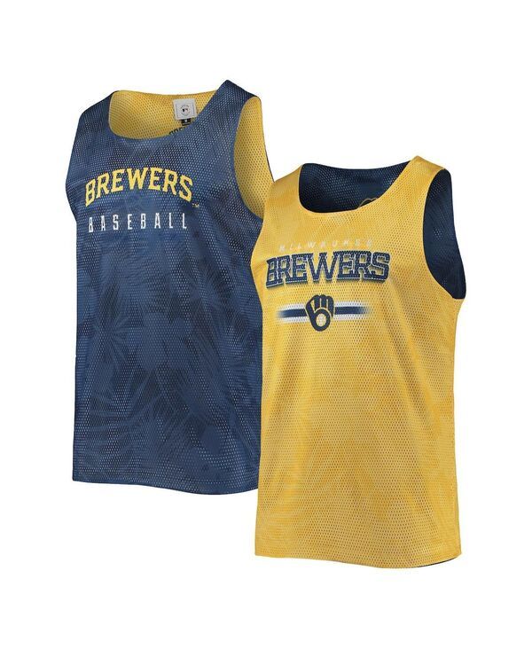 フォコ メンズ トップス タンクトップ フラワー柄 メッシュ フラワー FOCO Mens Navy Gold Milwaukee Brewers Floral Reversible Mesh Tan