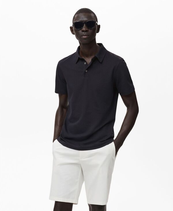 マンゴ メンズ トップス ポロシャツ コットン MANGO Mens SlimFit CottonPique Polo Shirt Night Blue ブルー