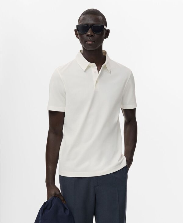 マンゴ メンズ トップス ポロシャツ コットン MANGO Mens SlimFit CottonPique Polo Shirt Off White オフホワイト