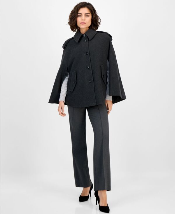 アンクライン レディース アウター ジャケット・ブルゾン ケープデザイン コート キャップ ケープ Anne Klein Womenshort Cape Coat Charcoal チャコール
