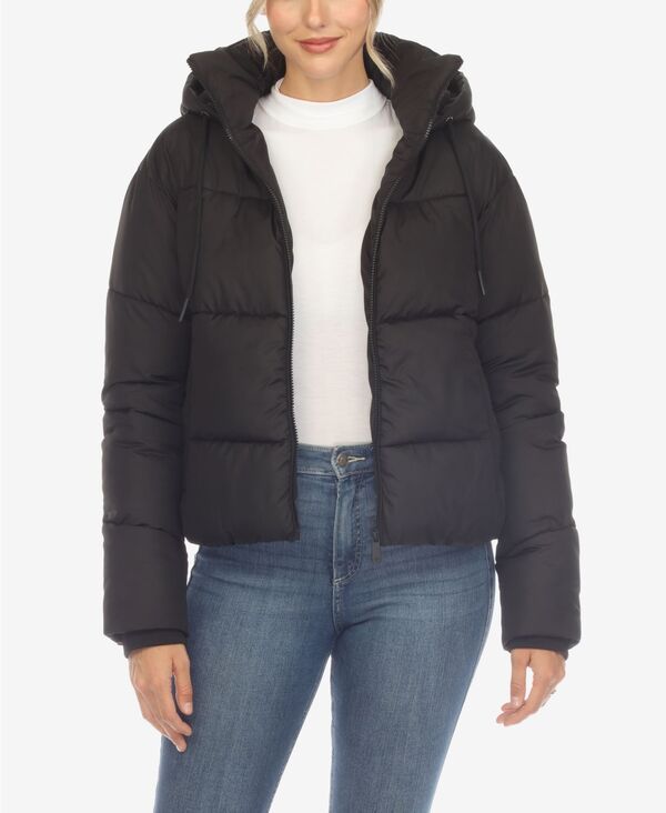 ホワイトマーク レディース アウター ジャケット・ブルゾン ジャケット White Mark Womens Full Front Zip Hooded Bomber Puffer Jacket Bla