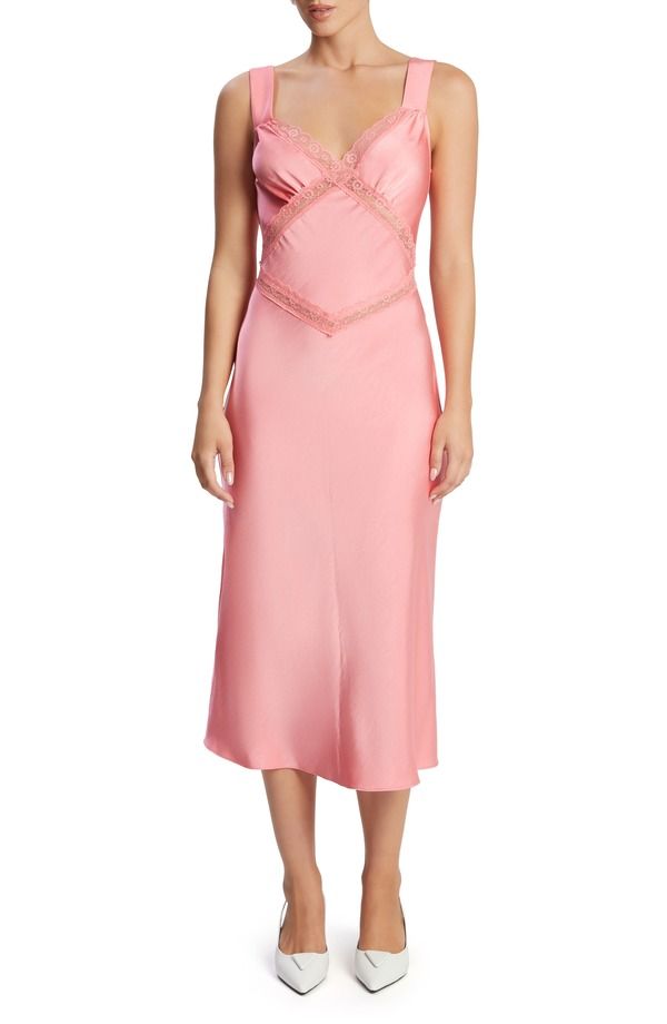バードット レディース トップス ワンピース カットアウト レーストリム ミディ サテン レース Bardot Emory Lace Trim Cutout Satin Midi Slipdress