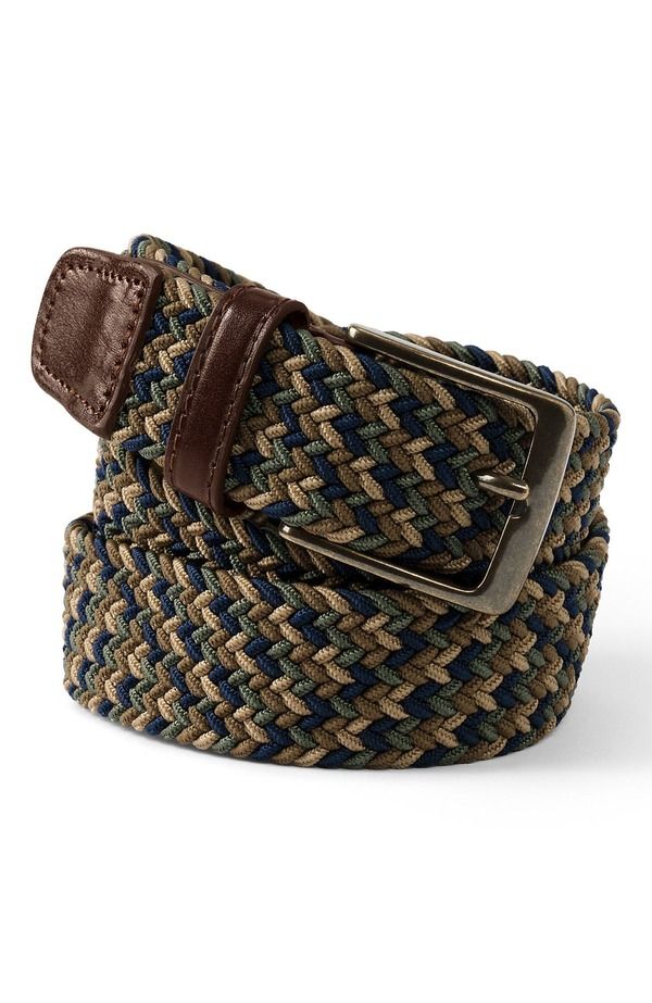 ランズエンド メンズ アクセサリー ベルト Lands End Elastic Braid Belt Brown Multi ブラウン
