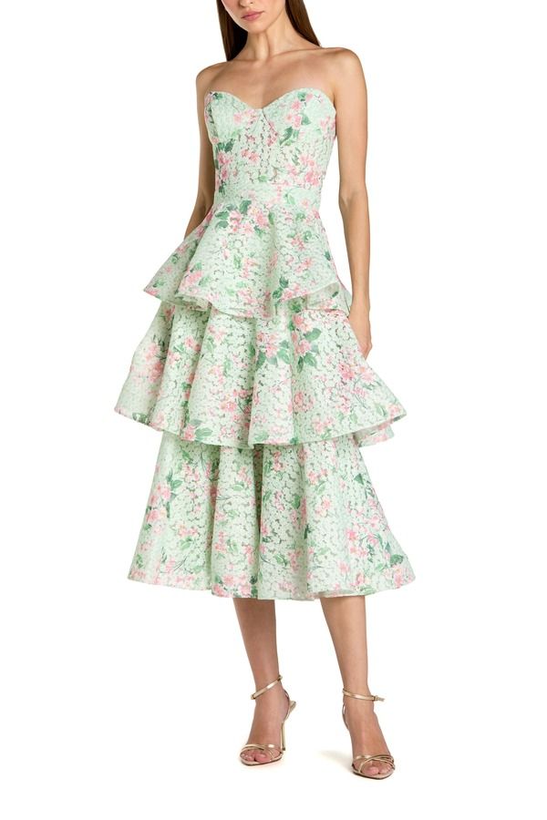 マックダガル レディース トップス ワンピース ティアード フラワー柄 フリル ミディ ストラップレス フラワー Mac Duggal Floral Net Strapless Tiered Ruff 80,740円