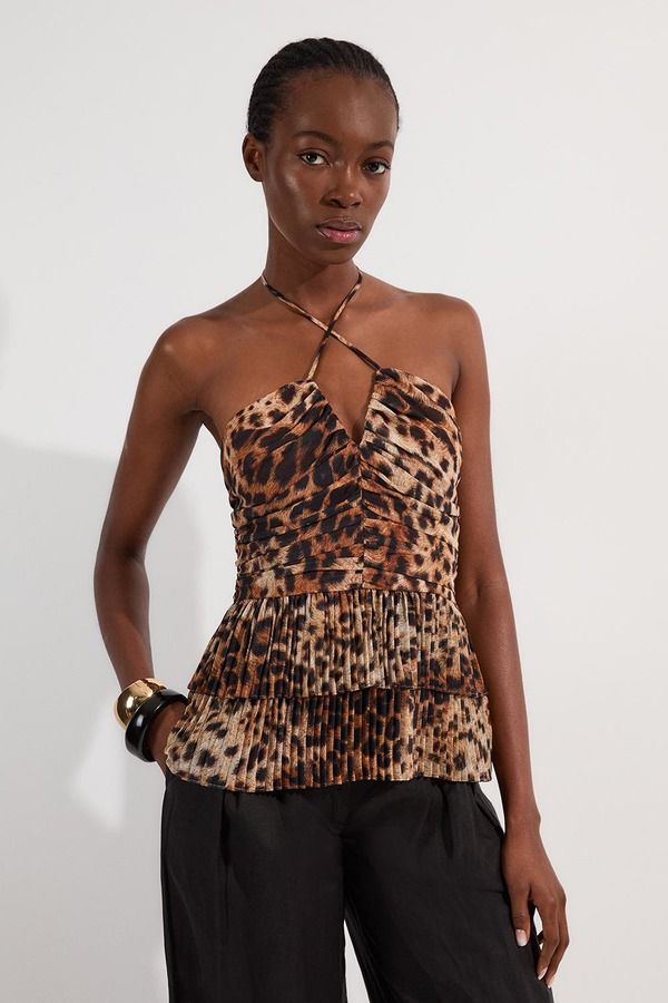 カレンミレン レディース トップス シャツ ティアード ホルター Karen Millen Tiered Halterneck Top Animal アニマル