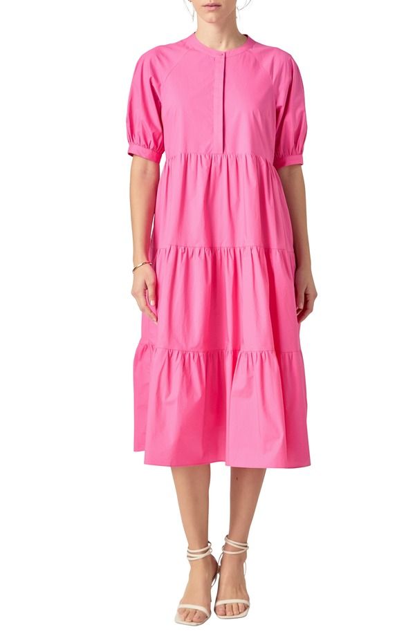イングリッシュファクトリー レディース トップス ワンピース English Factory Puff Sleeve Dress Hot Pink ピンク
