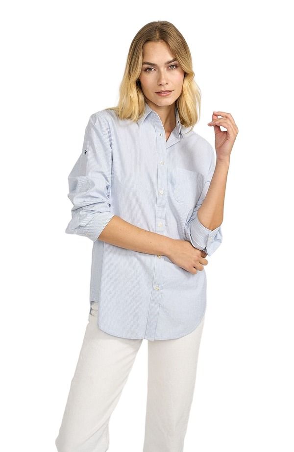 マレア レディース トップス シャツ Marea Favorite Shirt BlueWhite Boyfriend Stripe ホワイト