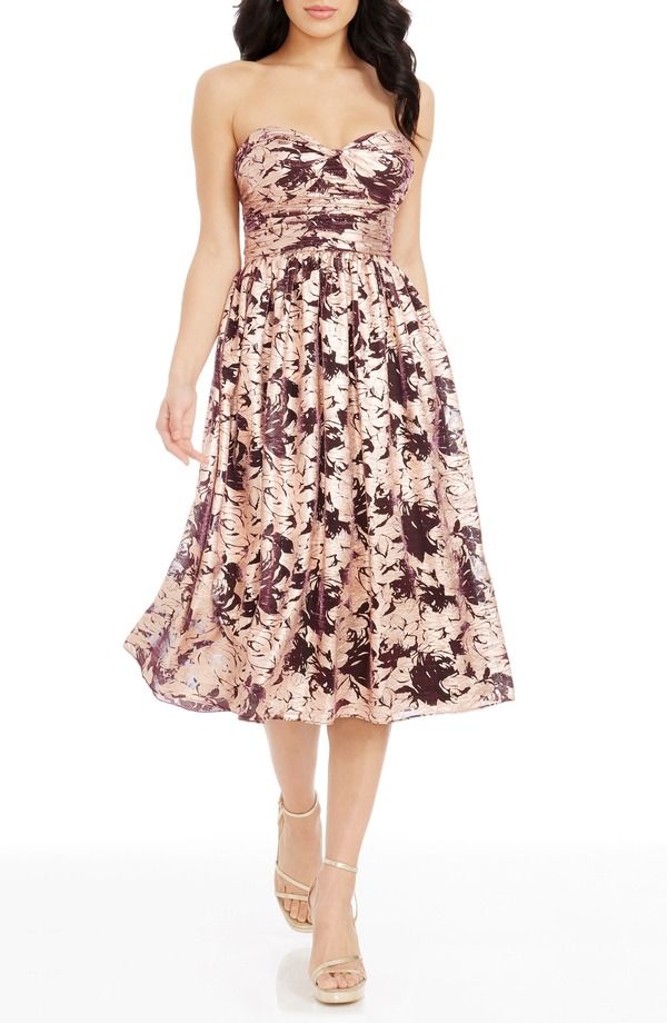 ドレスザポプレーション レディース トップス ワンピース フラワー柄 トール ストラップレス フラワー Dress the Population Mandy Metallic Floral Strap