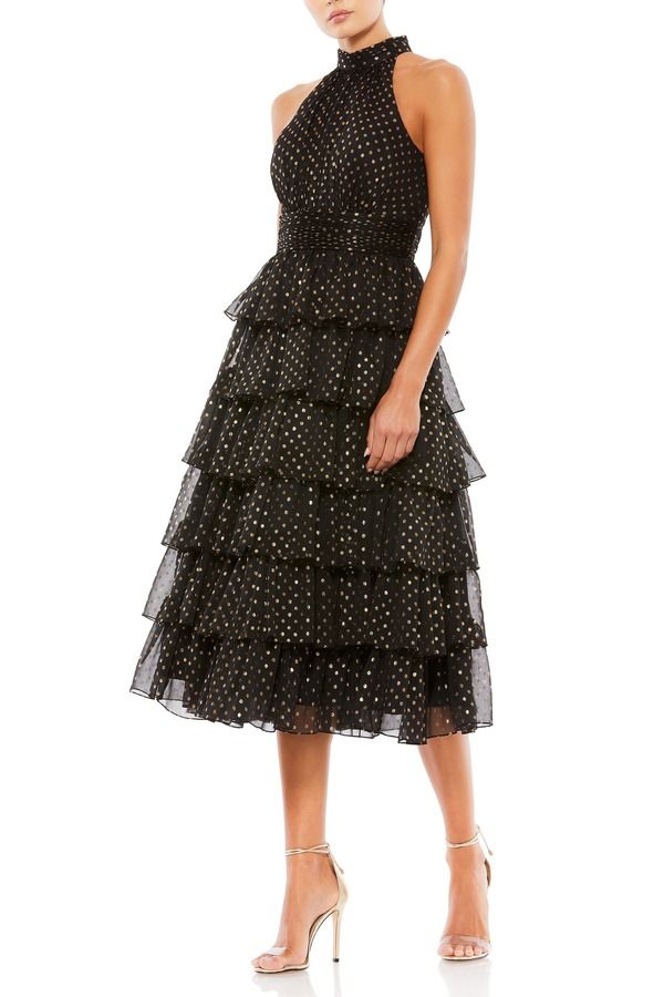 マックダガル レディース トップス ワンピース ドット柄 ドット ホルター Mac Duggalayered Polka Dot Halter Cocktail Dress Black Gold ブラ