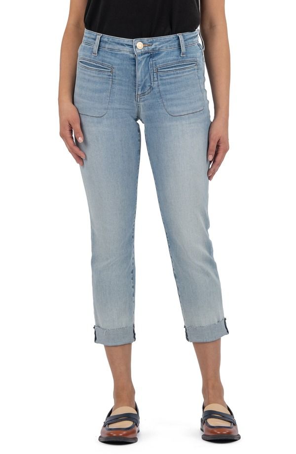 カットフロムザクロス レディース ボトムス カジュアルパンツ ストレート ローライズ ジーンズ KUT from the Kloth Amy Welt Pocket Low Rise Crop Sli