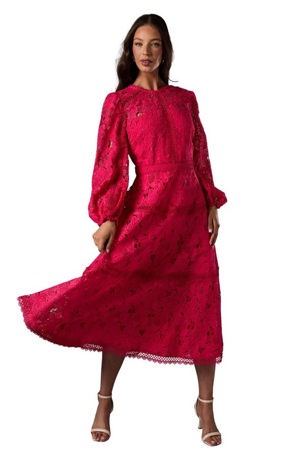コースト レディース トップス ワンピース レース Coast Lace Panelled Long Sleeve Dress Raspberry 48,480円