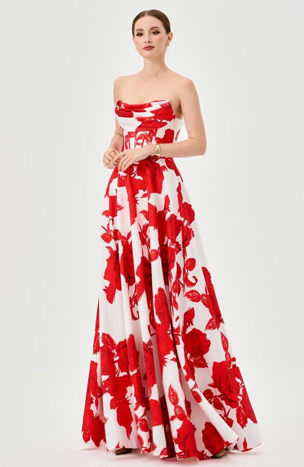 バリアーノ レディース トップス ワンピーストラップレス Bariano Virginia Corset Strapless Gown Red Print レッド