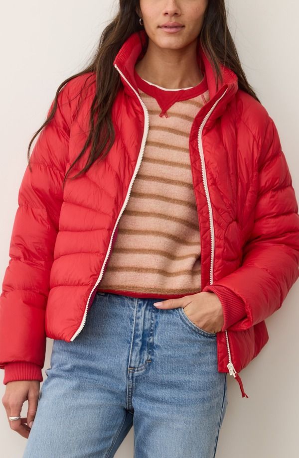 マリーン レイヤー レディース アウター ジャケット・ブルゾン Marine Layer Sunbeam Puffer Jacket Cherry Red レッド