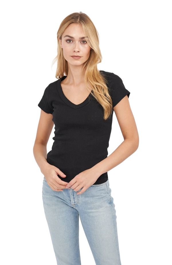 マレア レディース トップス Tシャツ Vネック Marea Pointelle VNeck Tee Black ブラック 17,375円