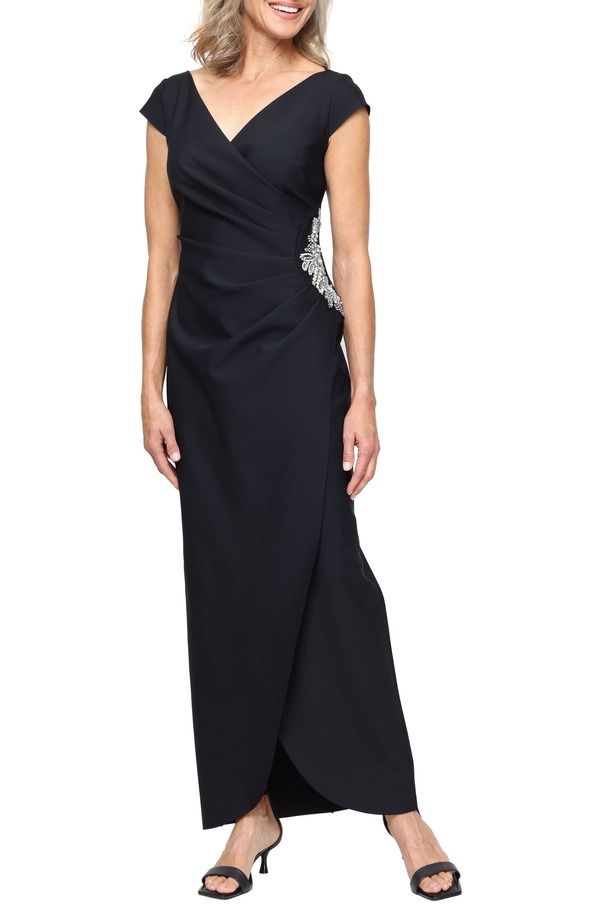 アレックスイブニングス レディース トップス ワンピース ギャザー Alex Evenings Ruched Beaded Gown Black ブラック 51,480円
