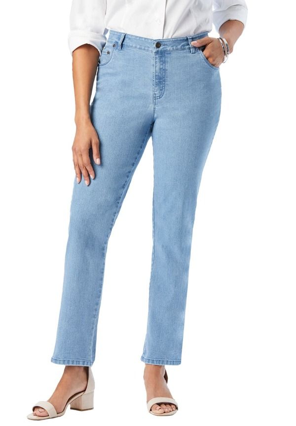 ジェシカロンドン レディース ボトムス デニムパンツ ストレート Jessica London True Fit Stretch Denim Straight Leg Jean Light Wash