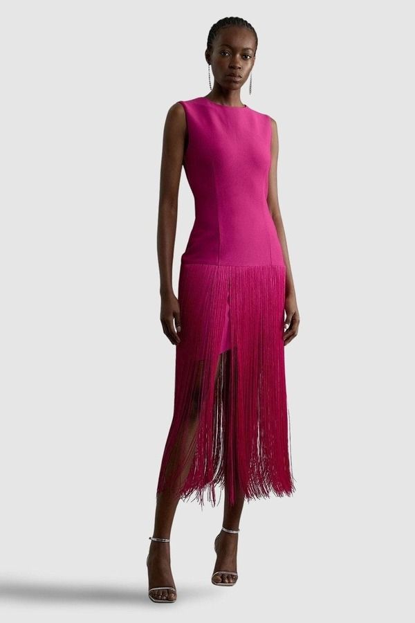 カレンミレン レディース トップス ワンピース ニット Karen Millen Tassel Hem Knittedress Magenta マゼンタ