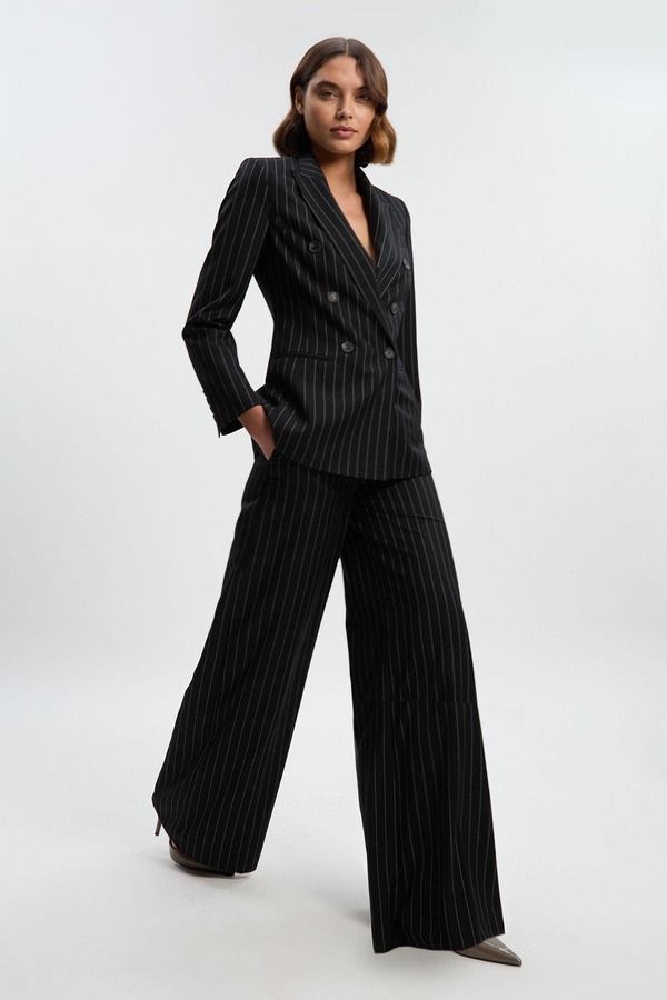 カレンミレン レディース ボトムス レギンス ワイドレッグ プチ Karen Millen Petite Pinstripe Wide Leg Trouser Black ブラック 51,480円