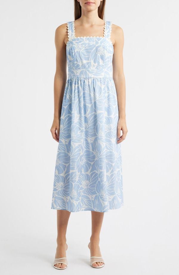 サムエデルマン レディース トップス ワンピース プリント ミディ コットン Sam Edelman Palm Print Stretch Cotton Midi Dress Light Blue ブ