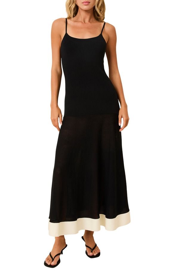 ソリッド アンド ストライプ レディース トップス ワンピース コントラスト マキシ Solid Striped Tess Contrastrimaxi Sundress Noir X Brule