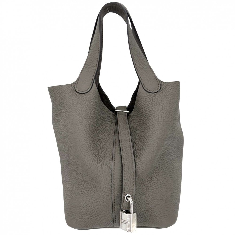 エルメス ハンドバッグ レディース ピコタンロックPM HERMES A刻印 トリヨンクレマンス グレー系 シルバー金具 美品 2017年【中古品】