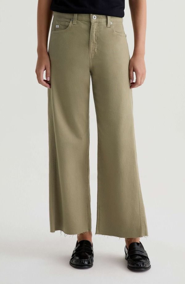 エージー レディース ボトムス デニムパンツ ワイドレッグ アンクル ジーンズ AG Saige Raw Hem Paneled Ankle Wide Leg Jeans Dusty Sage セージ