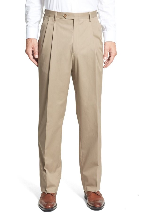 ベール メンズ ボトムス カジュアルパンツ プリーツ コットン Berle Pleated Classic Fit Cotton Dress Pants Khaki カーキ