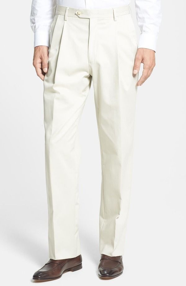 ベール メンズ ボトムス カジュアルパンツ プリーツ コットン Berle Pleated Classic Fit Cotton Dress Pantstone ストーン