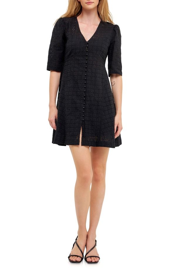 イングリッシュファクトリー レディース トップス ワンピース ミニ レース English Factory Broderie Lace Minidress Black ブラック