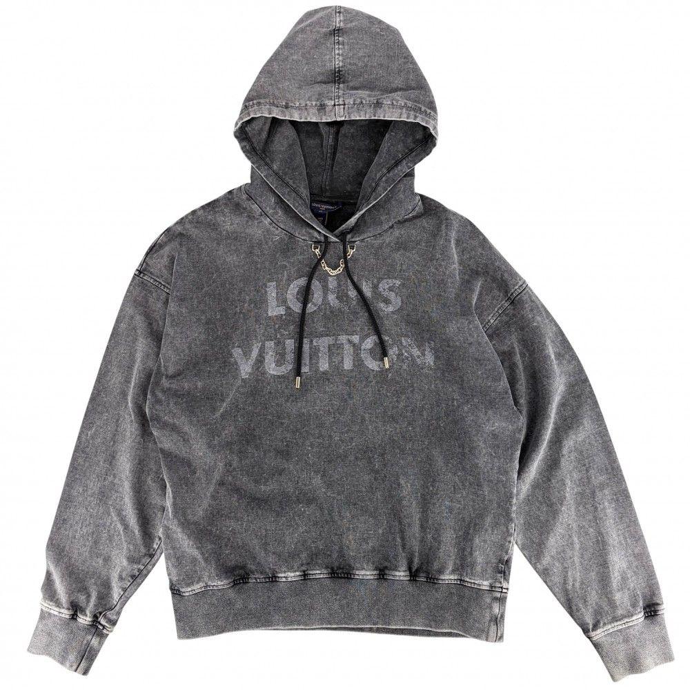 ルイヴィトン パーカー レディース ロゴ フーディ トップス アパレル 服 ヴィンテージエフェクト LOUIS VUITTON XS グレー ゴールド金具 コットン 秋 冬【中古品】