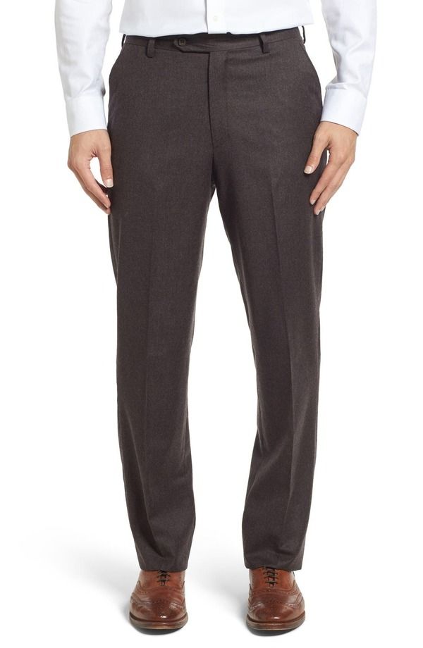ベール メンズ ボトムス カジュアルパンツ Berle Lightweight Flannel Flat Front Classic Fit Dress Trousers Heather Brown