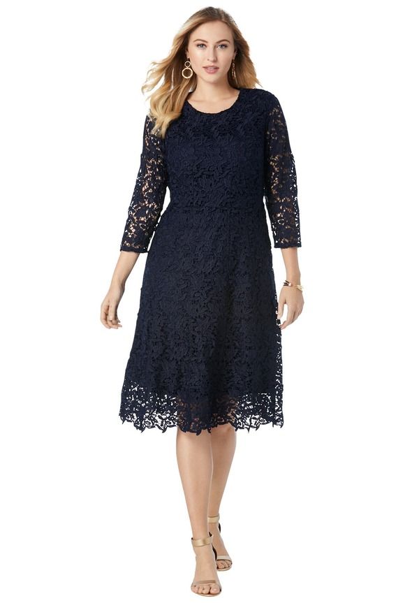 ジェシカロンドン レディース トップス ワンピース レース Jessica London Lace Fit Flare Dress Navy ネイビー