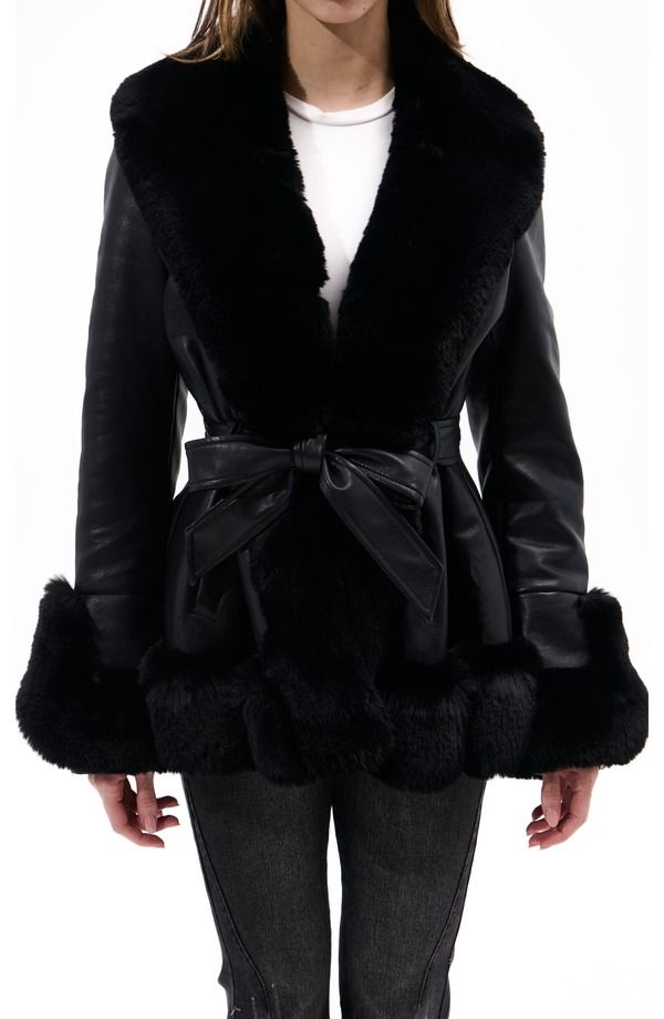 アザレア ワン レディース アウター ジャケット・ブルゾン レザー フェイクレザー AZALEA WANG Faux Leather Faux Fur Jacket Black ブラック