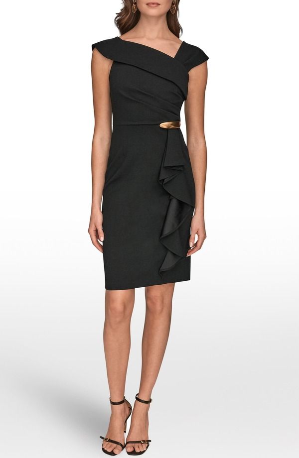 ダナ キャラン ニューヨーク レディース トップス ワンピース アシンメトリー Donna Karanew York Buckle Detail Asymmetric Neck Sheath Dres