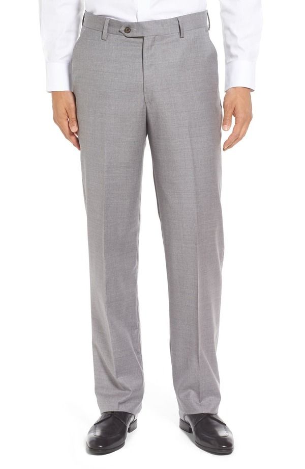 ベール メンズ ボトムス カジュアルパンツ ウール Berle Flat Front Solid Super 130s Wool Gabardine Trousers Light Grey グレー
