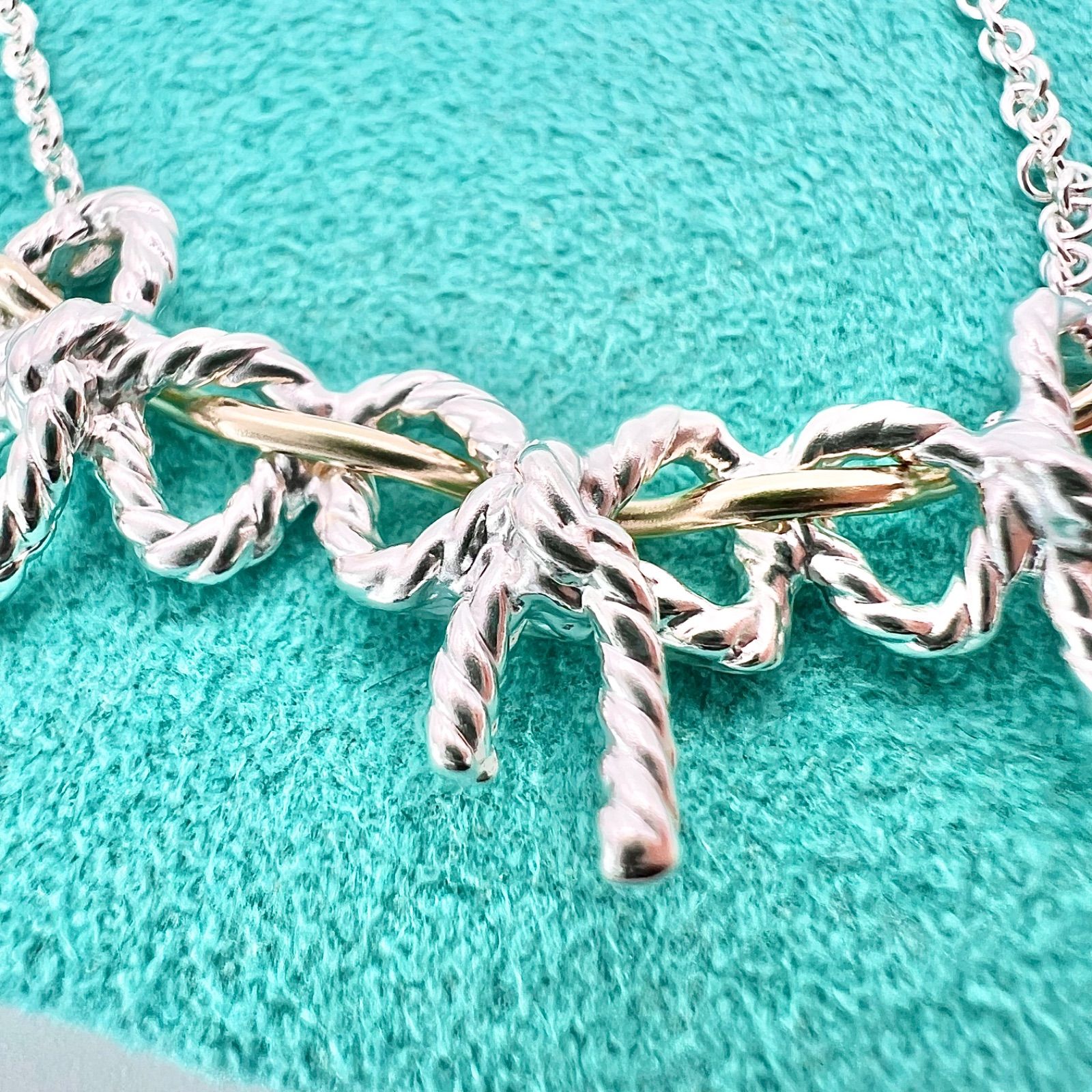 極美品 ティファニー トリプル リボン コンビ ネックレス TIFFANY&CO