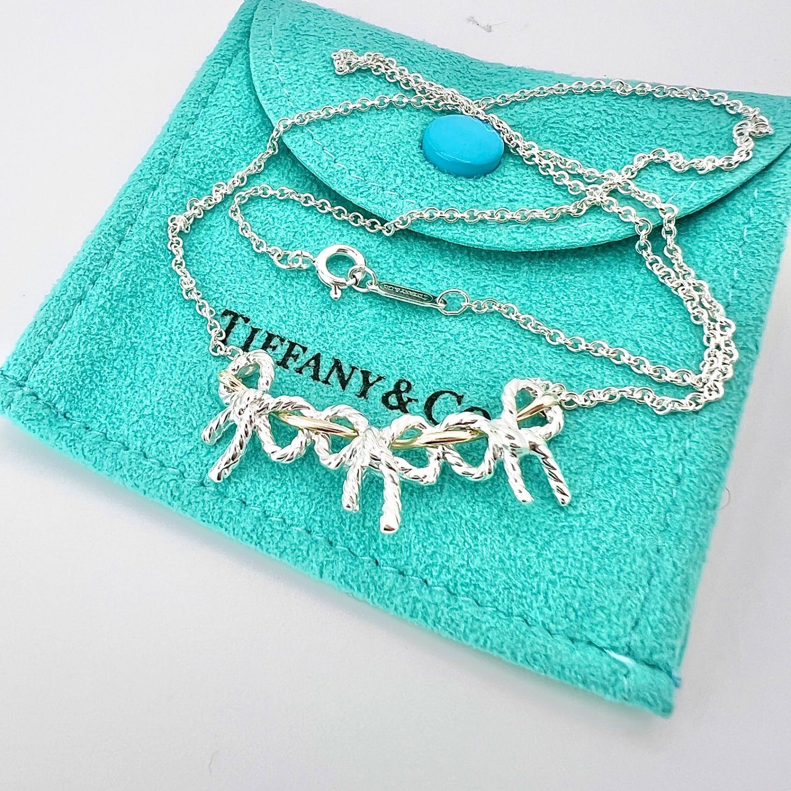 極美品 ティファニー トリプル リボン コンビ ネックレス TIFFANY&CO