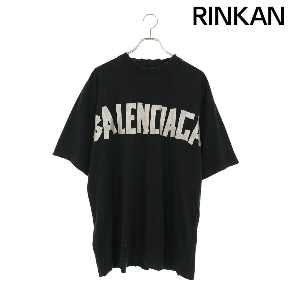 バレンシアガ 739784 TQVO8 ヴィンテージ加工テープロゴTシャツ メンズ S