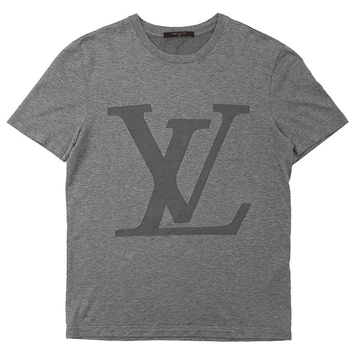 LOUIS VUITTON ルイ・ヴィトン Tシャツ サイズ S メンズ 2014SS LV ビッグロゴ コットン × シルク プルオーバー クルーネック ショートスリーブ 半袖 トップス グレー 灰色 イタリア製