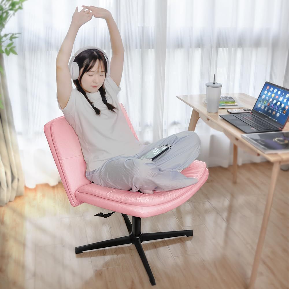 JKOOK デスクチェア 大座面 ゆったり座れる 学習チェア 勉強椅子 ゲーム用 デスクワーク 仕事 男女兼用 リラックス 高さ調節 パソコンチェア オフィスチェア 家庭 会社 事務所 あぐら可能 PUレザー (ピンク)ｍａ