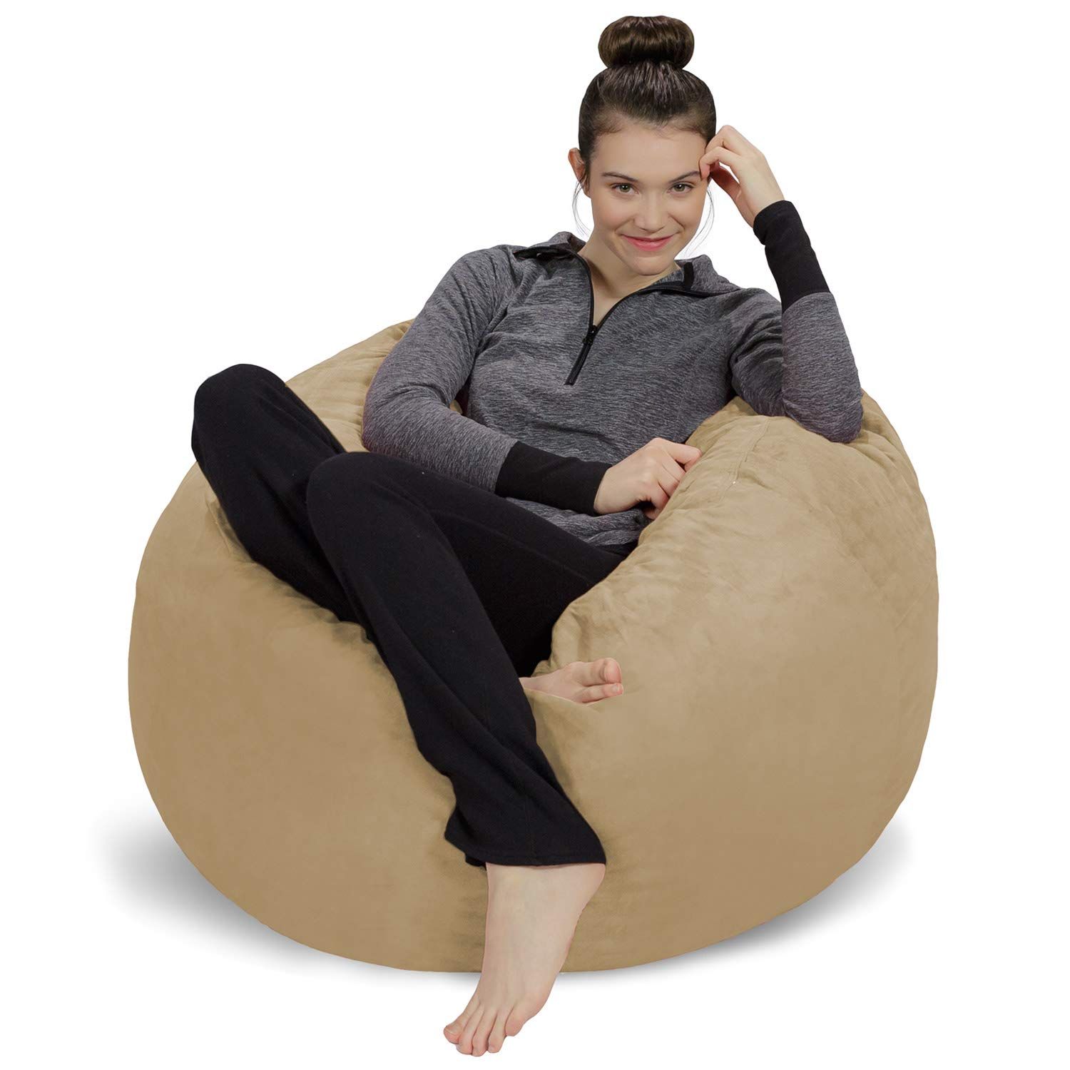 ソファサック(Sofa Sack) ウルトラソフト クッションチェア キャメルベージュ マイクロスエードカバー付き プラッシュ メモリーフォーム 91D×91W×61Hcm 【日本正規輸入品】ｍａ