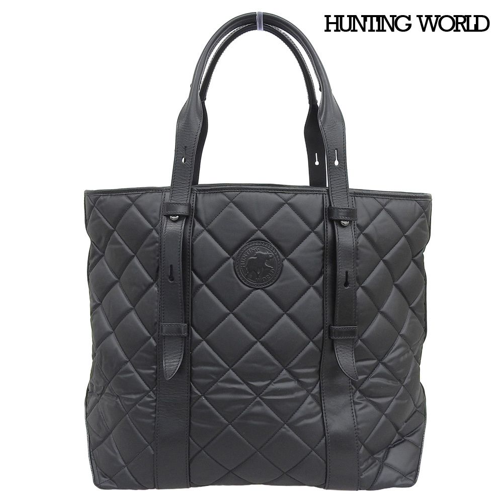 超美品 ハンティングワールド HUNTING WORLD バチュークロス キルティング ショルダー トート バッグ 黒 メンズ