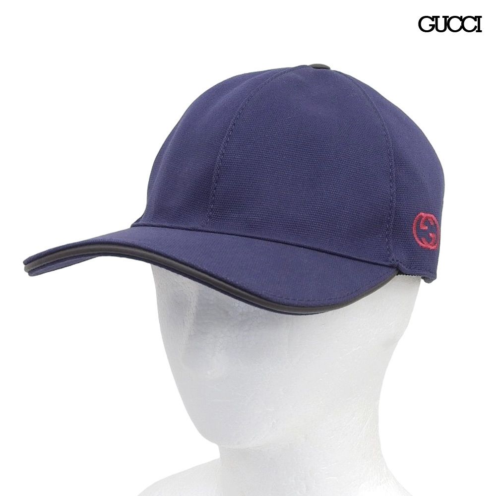 超美品 グッチ GUCCI 387554 インターロッキングG キャップ 帽子 サイズL 59cm ネイビー 未使用に近い メンズ