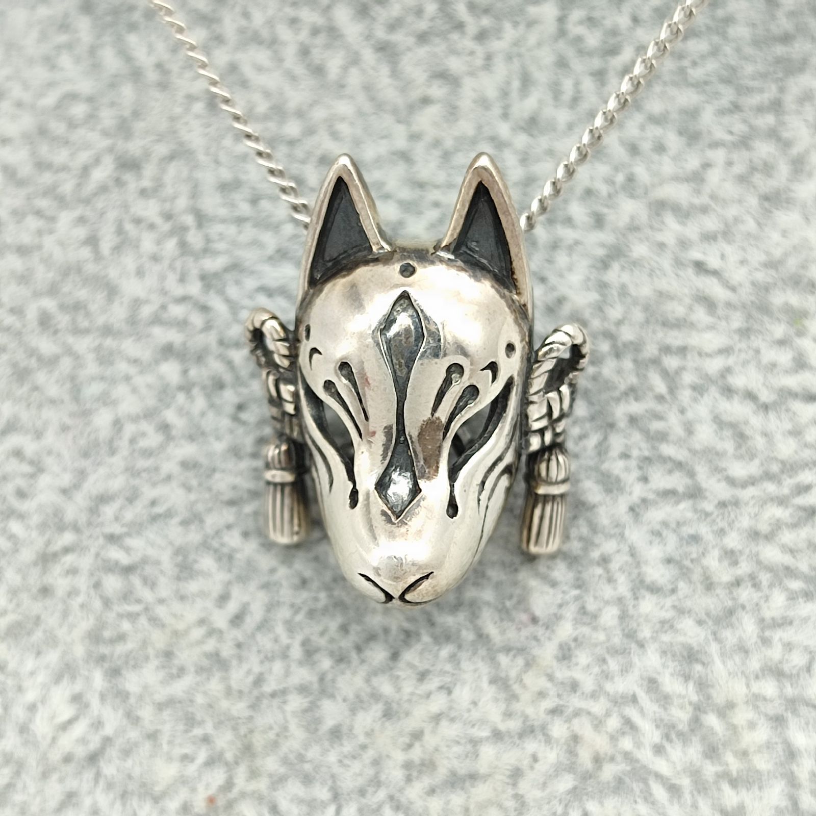【美品】かすう工房　妖怪面根付　狐面ペンダントトップ　SILVER　シルバー925　6.3g