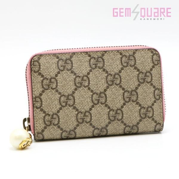 GUCCI グッチ ラウンドファスナー カードケース GGスプリーム ベージュ ピンク 中古 431282
