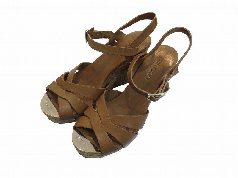 ジミーチュウ JIMMY CHOO ウエッジソールサンダル ブラウン レザー 36.5 レディース