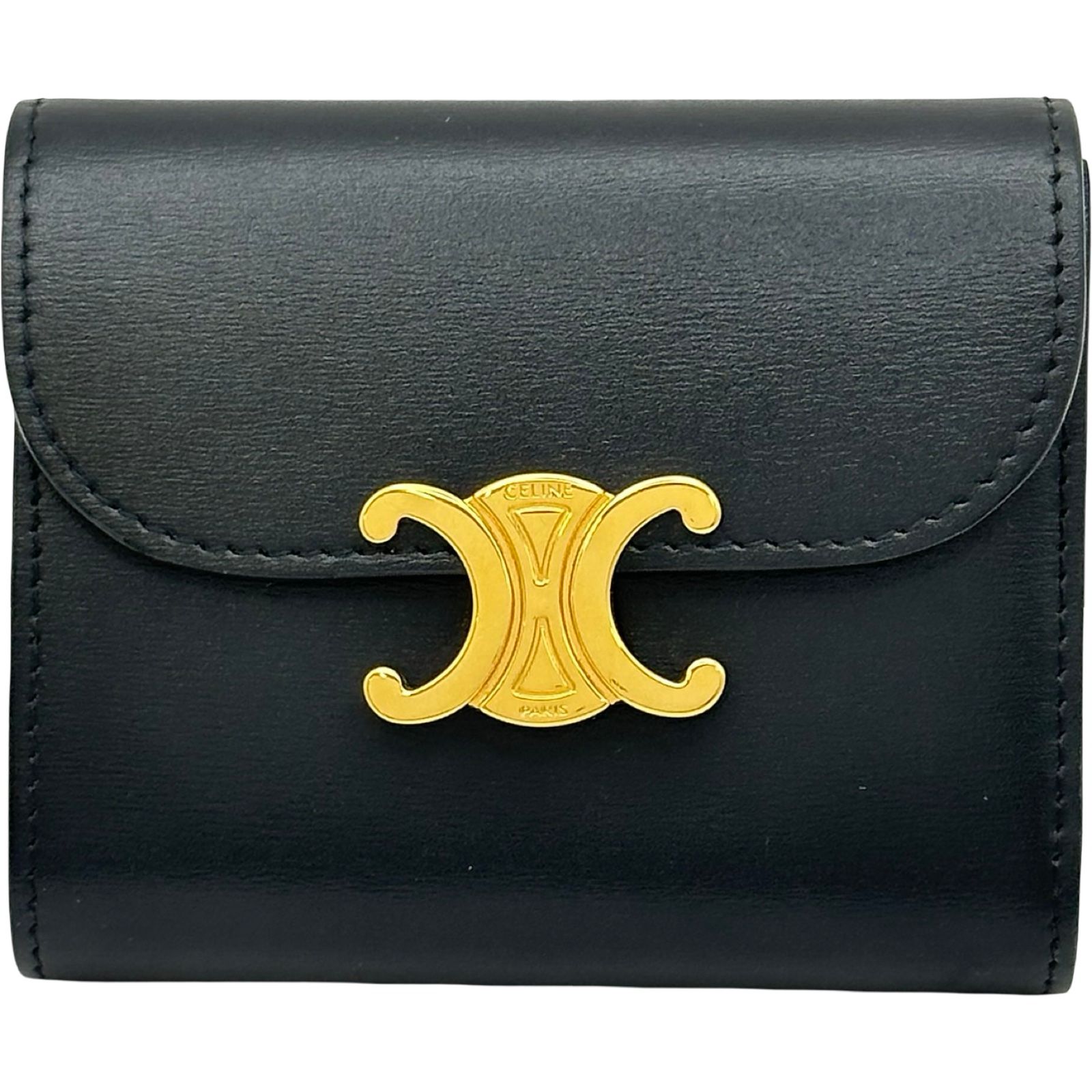 セリーヌ CELINE トリオンフ スモールフラップウォレット 10D783 ブラック シャイニーカーフ レディース 二つ折り財布