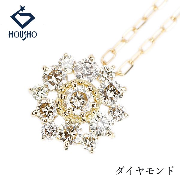 ダイヤモンド ネックレス K18イエローゴールド ラウンド サークル 円 丸 ミル打ち ミルグレイン 華奢 中古 宝正 908094